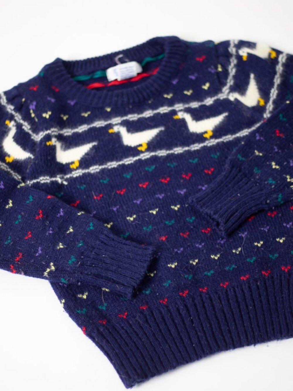 Vintage Kids Knit Sweater Navy Fair Isle Pattern Cozy Cottagecore 3T-4T